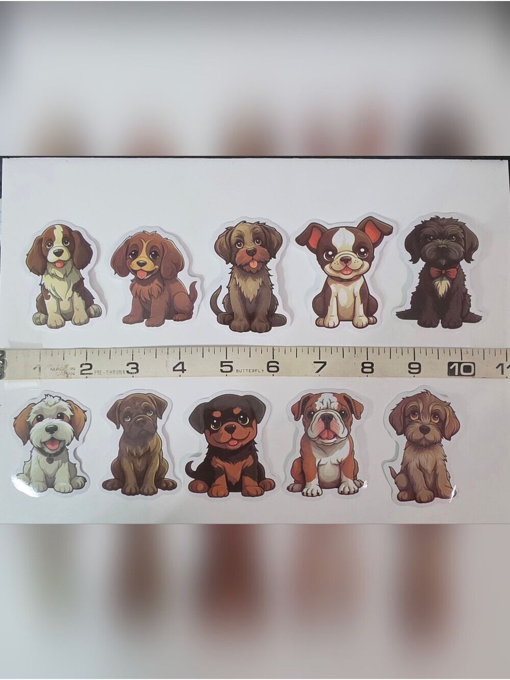 Lot Of Ten Cute Cartoon Puppy Sticker Sheet - Brown & Tan Accents
